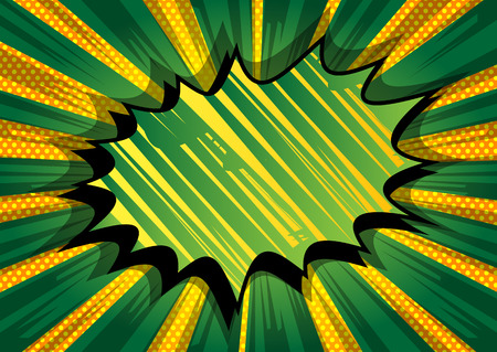 Vector illustrated retro comic book background with big green explosion bubble, pop art vintage style backdrop.のイラスト素材