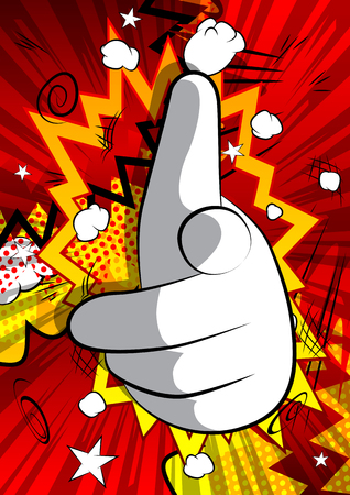 Vector cartoon hand pointing at the viewer. Illustrated hand expression, gesture on comic book background.のイラスト素材
