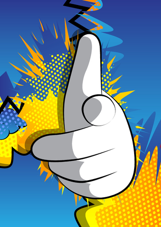 Vector cartoon hand pointing at the viewer. Illustrated hand expression, gesture on comic book background.のイラスト素材
