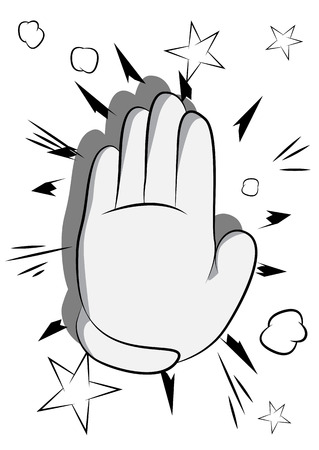 Vector cartoon hand showing deny or refuse gesture. Illustrated Like hand sign on comic book background.のイラスト素材