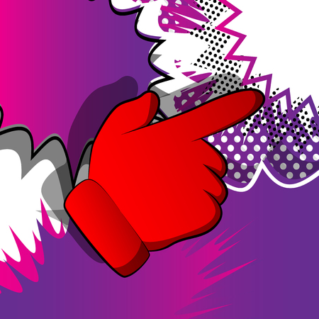 Vector cartoon pointing hand. Illustrated hand expression, gesture on comic book background.のイラスト素材
