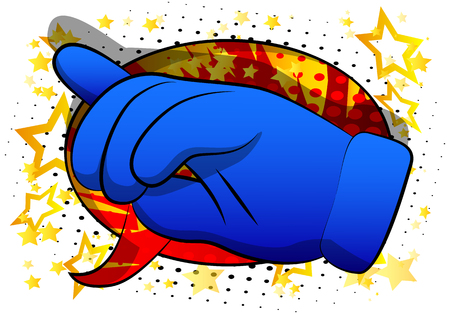 Vector cartoon pointing hand. Illustrated hand expression, gesture on comic book background.のイラスト素材