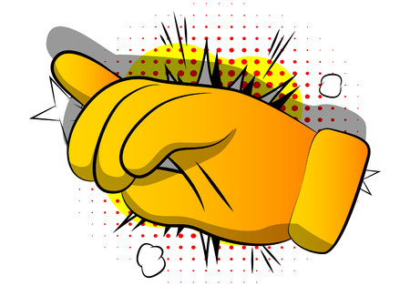 Vector cartoon pointing hand. Illustrated hand expression, gesture on comic book background.のイラスト素材