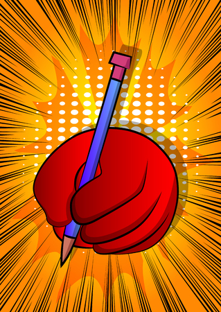 Vector cartoon hand writing with pencil. Illustrated sign on comic book background.のイラスト素材