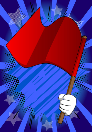Vector cartoon hand holding a flag. Illustrated hand on comic book background.のイラスト素材