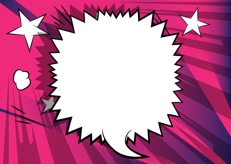 Vector illustrated retro comic book background with big blank speech bubble, pop art vintage style backdrop.のイラスト素材