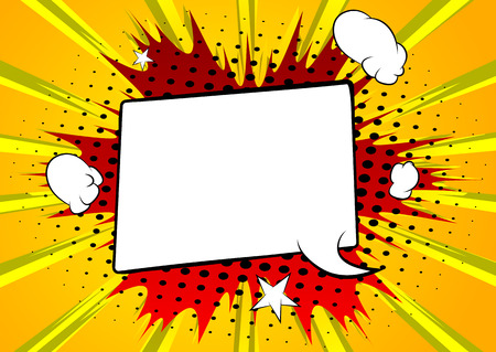 Vector illustrated retro comic book background with big blank speech bubble, pop art vintage style backdrop.のイラスト素材