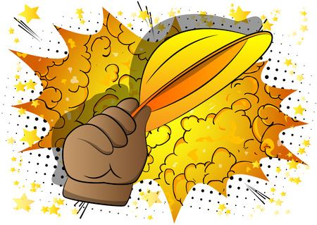 Vector cartoon hand tipping a hat. Illustrated hand on comic book background.のイラスト素材