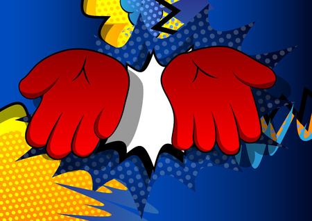 Vector cartoon empty hands. Illustrated hand sign on comic book background.のイラスト素材