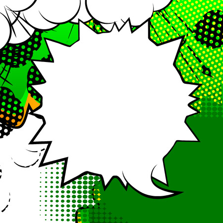 Vector illustrated retro comic book background with big blank speech bubble, pop art vintage style backdrop.のイラスト素材