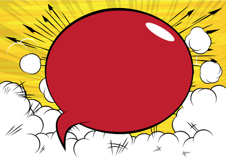 Vector illustrated retro comic book background with big colorfed speech bubble, pop art vintage style backdrop.のイラスト素材