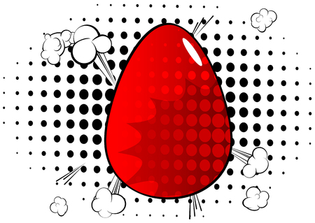 Vector cartoon red Easter egg. Illustrated holiday sign on comic book background.のイラスト素材