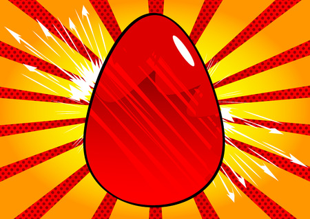 Vector cartoon red Easter egg. Illustrated holiday sign on comic book background.のイラスト素材