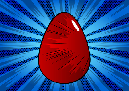 Vector cartoon red Easter egg. Illustrated holiday sign on comic book background.のイラスト素材