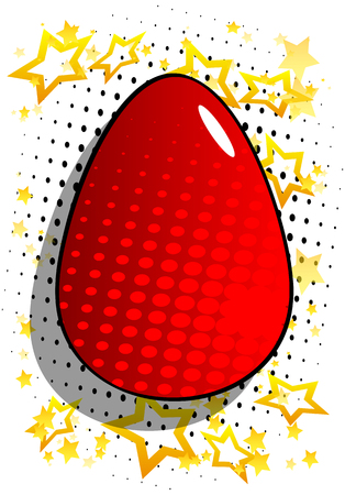 Vector cartoon red Easter egg. Illustrated holiday sign on comic book background.のイラスト素材