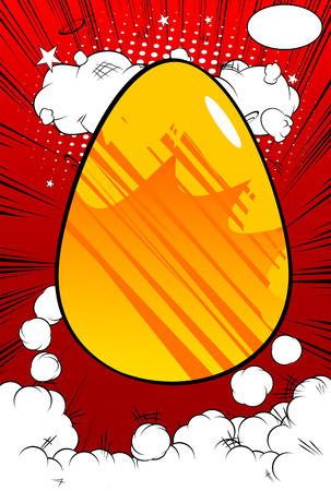 Vector cartoon colored Easter egg. Illustrated holiday sign on comic book background.のイラスト素材