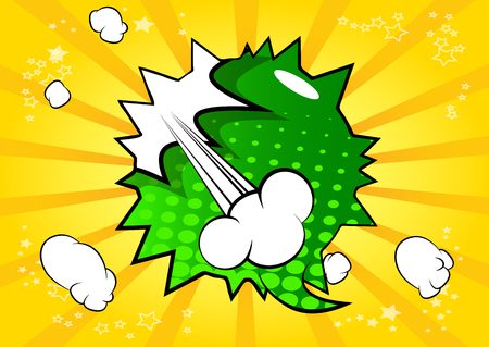 Vector illustrated retro comic book background with big colorful speech bubble, pop art vintage style backdrop.のイラスト素材