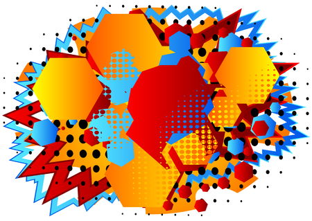 Vector illustrated retro comic book background hexagone shaped bubble, pop art vintage style backdrop.のイラスト素材