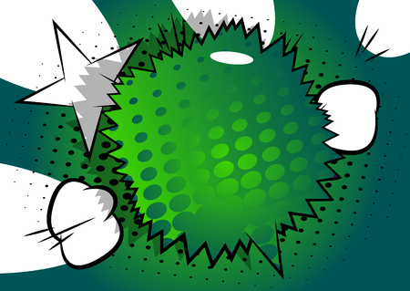 Vector illustrated retro comic book background with big colored speech bubble, pop art vintage style backdrop.のイラスト素材