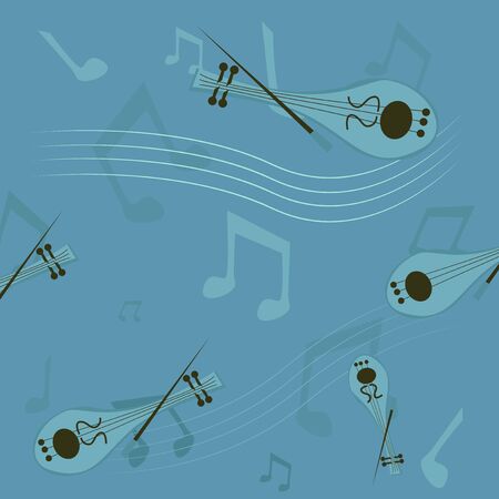 Vector abstract, cartoon style music background, graphic design with violin, music notes and lines.のイラスト素材