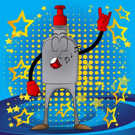Cartoon Bottle of hand sanitizer gel with face with hands in rocker pose. Expressions vector.のイラスト素材