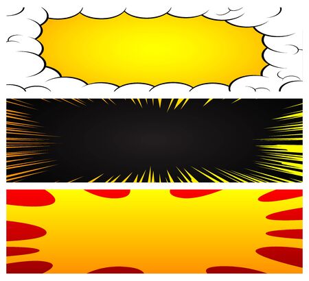Vector background set in comic book style. Retro pop art design. Long horizontal banner collection.のイラスト素材