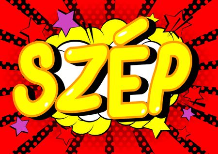 Beautiful in Hungarian. Comic book style foreign language cartoon words.のイラスト素材