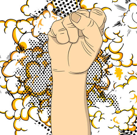 Comic book style power strength fist Fight for your rights. Cartoon vector illustration.のイラスト素材