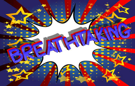 Breathtaking - Comic book style cartoon words on abstract background.