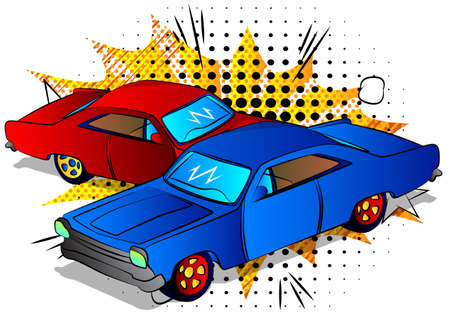 Comic book style, cartoon vector illustration of a cool retro American Sports Car.のイラスト素材