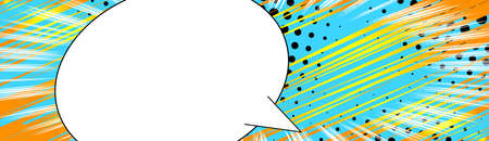 Comic book style abstract banner with blank speech bubble. Cartoon design colored background...