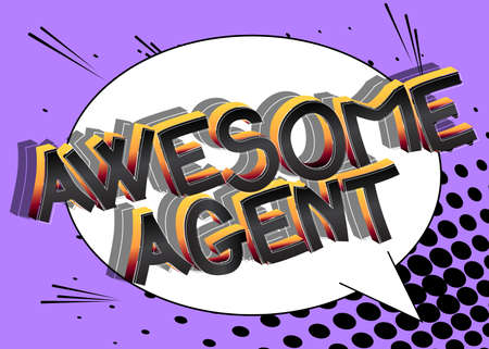 Awesome Agent Comic book style cartoon words on abstract comics background.