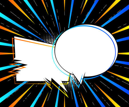 Comic book background with two blank speech bubble. Cartoon design colored illustration. Vector comics backdrop.のイラスト素材