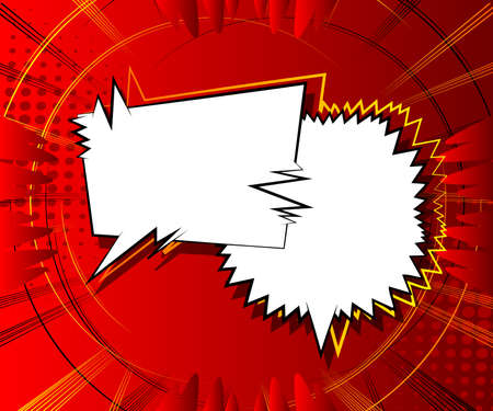 Comic book background with two blank speech bubble. Cartoon design colored illustration. Vector comics backdrop.のイラスト素材
