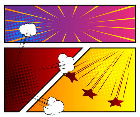 Comic book page style background, banner template in pop-art colorful vector illustration.