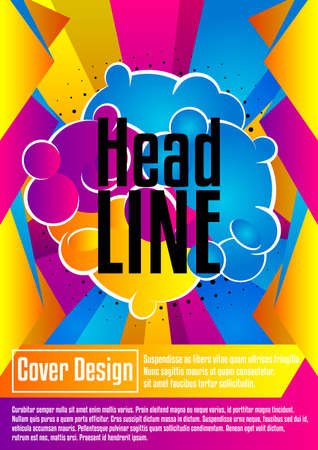 Geometry comic book style cartoon brochure, flyer template. Abstract vector design, comics background. Layout template in A4 size.のイラスト素材