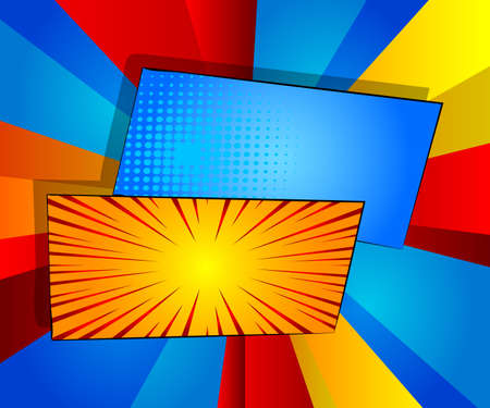 Cartoon design colored comic book label, sign. Marketing, advertising background. Comic book...