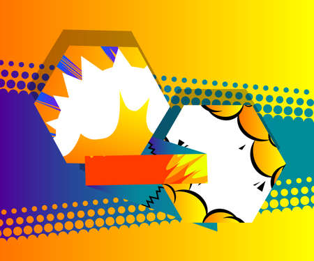 Comic book design colored background with banner and ribbon. Cartoon illustration. Vector comics backdrop.のイラスト素材