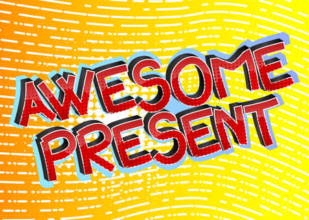 Awesome Present Comic book style cartoon words on abstract comics background.のイラスト素材