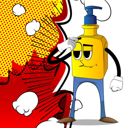 Cartoon bottle of hand sanitizer gel for hygiene with face confused.のイラスト素材
