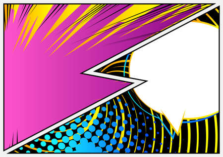 Colorful comic book page illustration with half speech bubble. Cartoon design colored background....