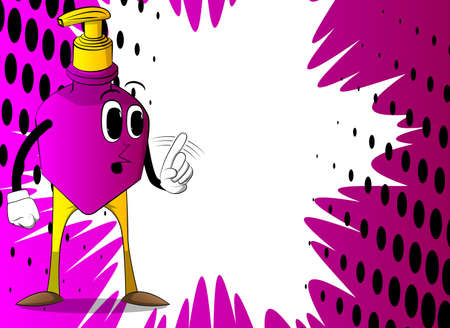 Cartoon bottle of hand sanitizer gel for hygiene with face saying no with his finger.のイラスト素材