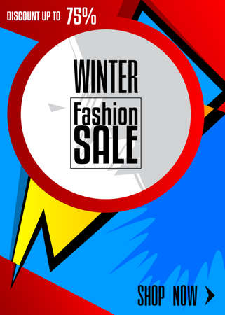 Comic book winter sale social media post desig. Cartoon colored poster template. Vector comics premium backdrop illustration.のイラスト素材