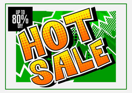 Comic book fashion sale social media post design. Cartoon colored poster template. Vector comics premium backdrop illustration.のイラスト素材