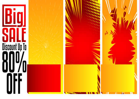 Comic book fashion sale social media post design. Cartoon colored poster template. Vector comics premium backdrop illustration.のイラスト素材