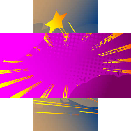 Comic book backgrounds on each others in cross shape with white corners. Cartoon design colored illustration. Vector comics backdrop.のイラスト素材