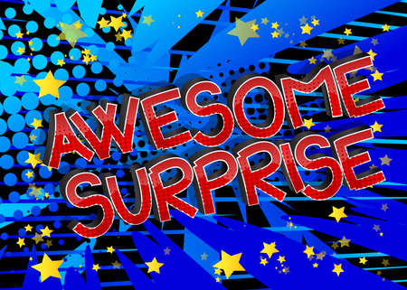 Awesome Surprise Comic book style cartoon words on abstract comics background.