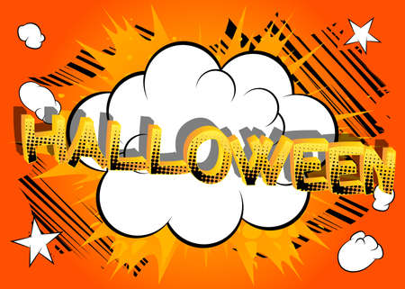 Halloween Comic book style cartoon words on abstract colorful comics background.のイラスト素材
