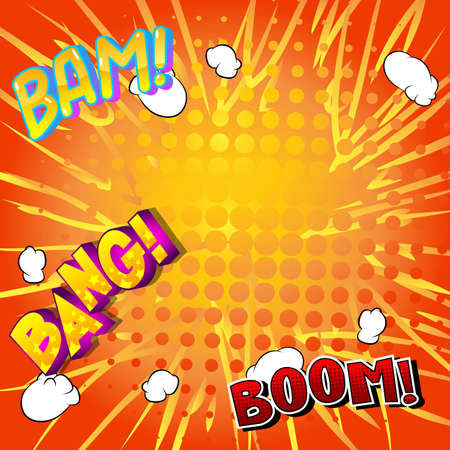 Comic book background with word sound effects. Vector illustrated cartoon, comic book style background.のイラスト素材