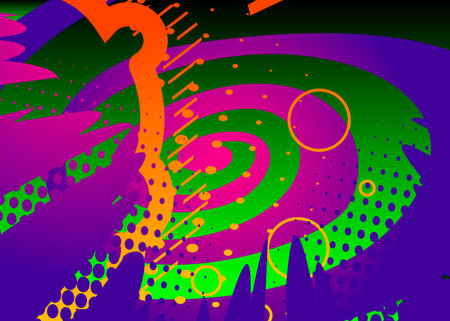 Vector illustrated abstract cartoon, comic book style background template. Green and purple colored...